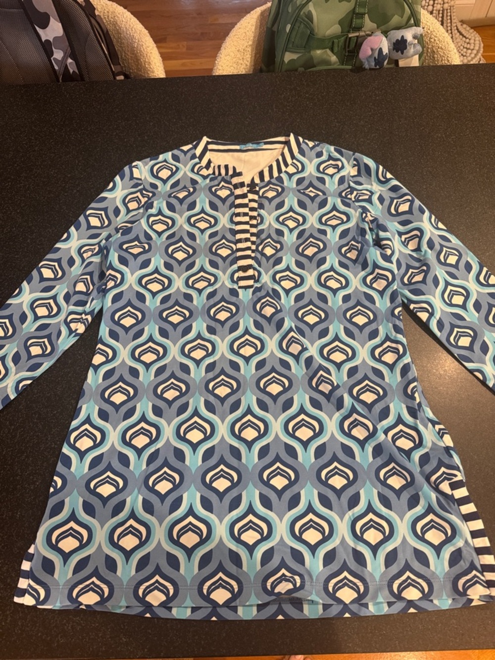 Blue Geometric Long-Sleeve Tunic Dress